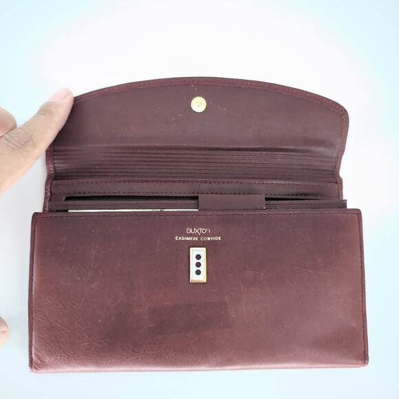 Vintage Buxton Burgundy Brown Cashmere Cowhide Leather Wallet & Coin Purse - GUC - Picture 2 of 10